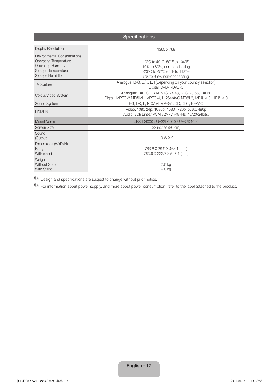 Samsung UE32D4000NW User Manual | Page 17 / 65