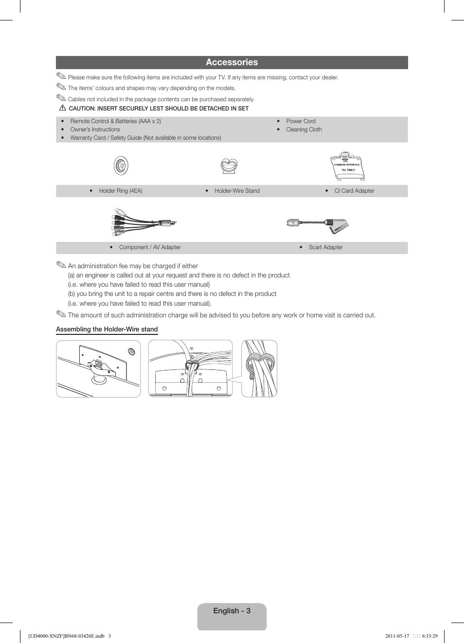 Accessories | Samsung UE32D4000NW User Manual | Page 3 / 65