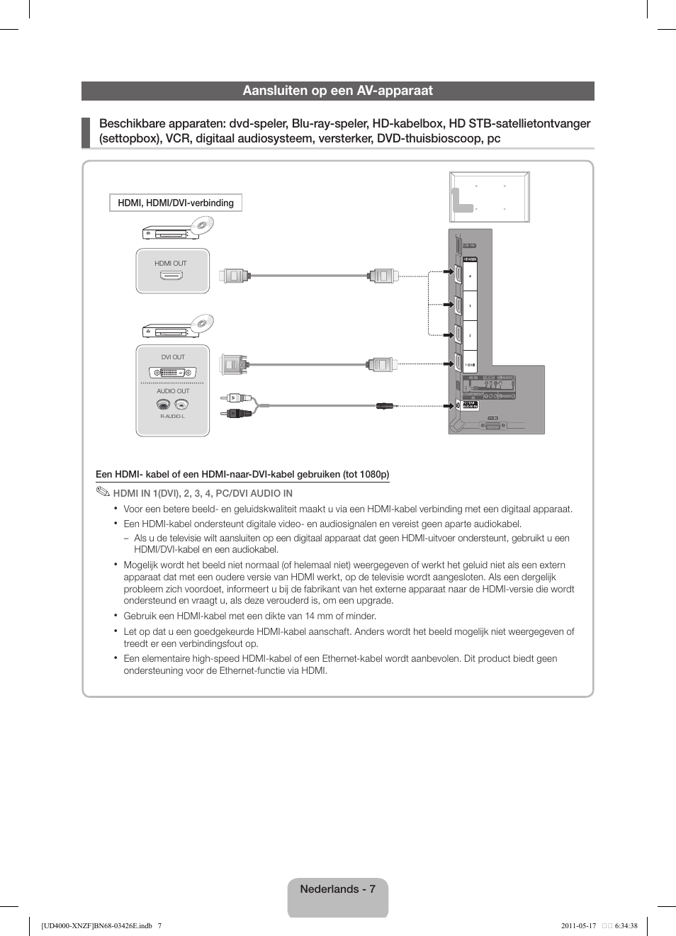 Aansluiten op een av-apparaat | Samsung UE32D4000NW User Manual | Page 55 / 65