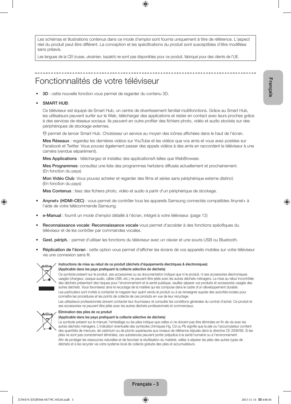 Fonctionnalités de votre téléviseur | Samsung UE46F6510SS User Manual | Page 27 / 97