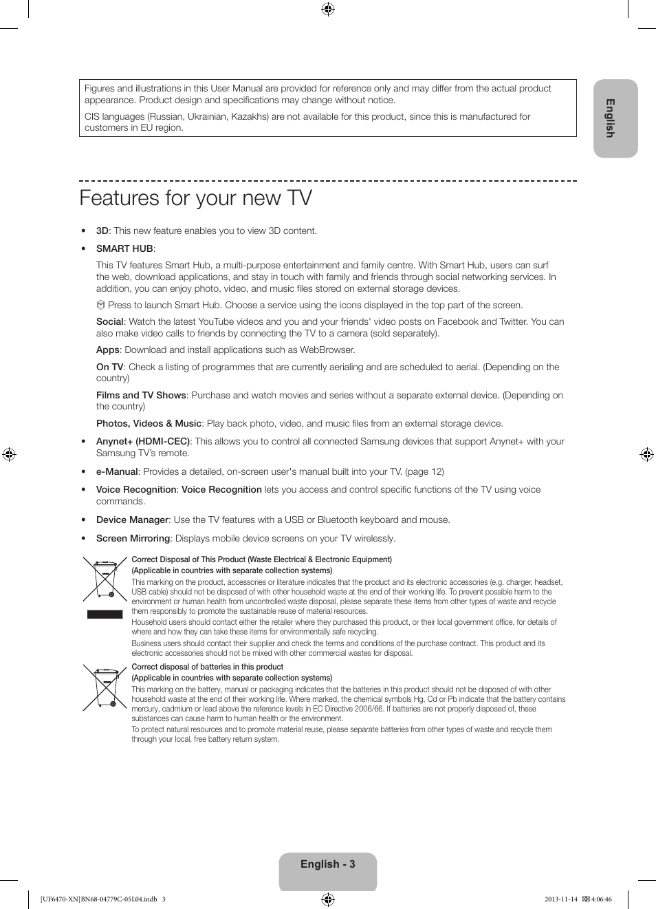 Features for your new tv | Samsung UE46F6510SS User Manual | Page 3 / 97