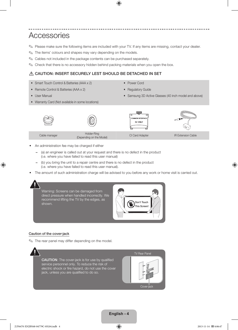 Accessories | Samsung UE46F6510SS User Manual | Page 4 / 97