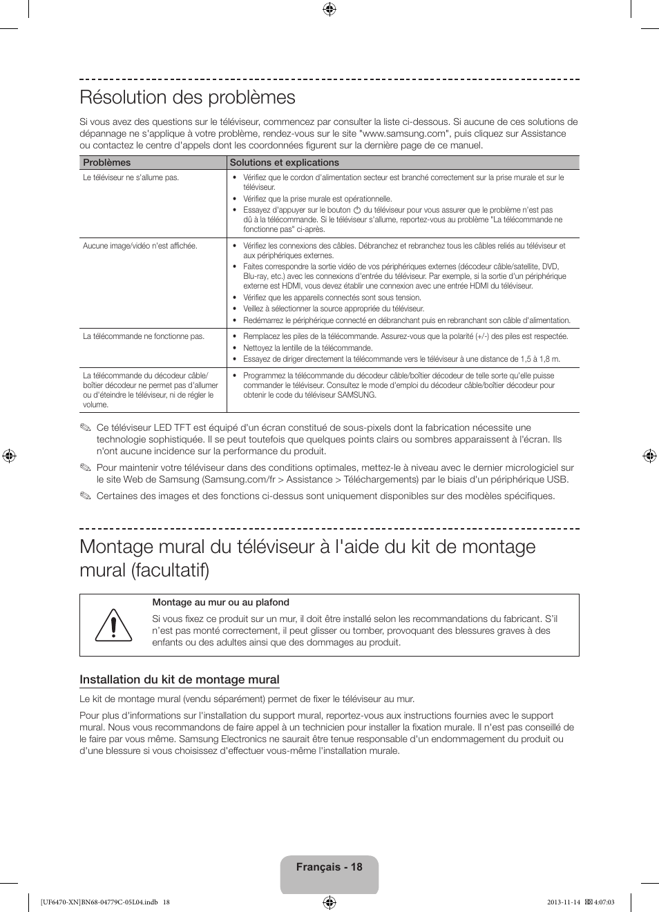 Résolution des problèmes | Samsung UE46F6510SS User Manual | Page 42 / 97