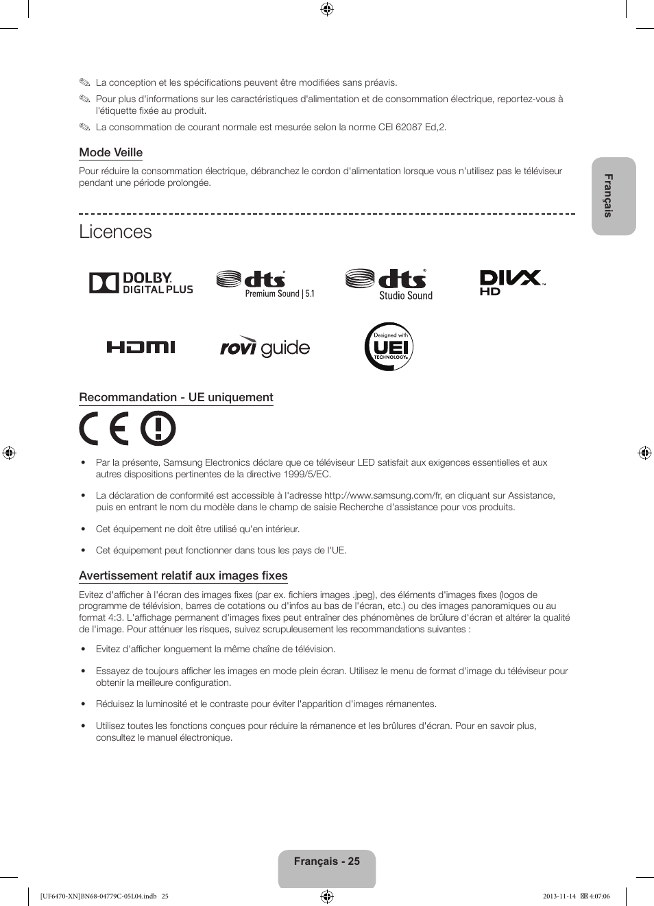 Licences | Samsung UE46F6510SS User Manual | Page 49 / 97