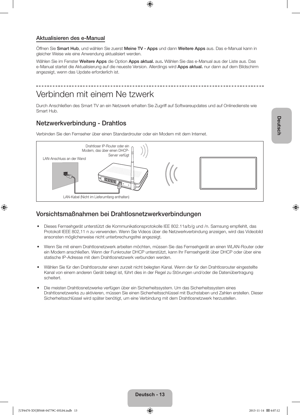 Verbinden mit einem ne tzwerk, Netzwerkverbindung - drahtlos | Samsung UE46F6510SS User Manual | Page 61 / 97