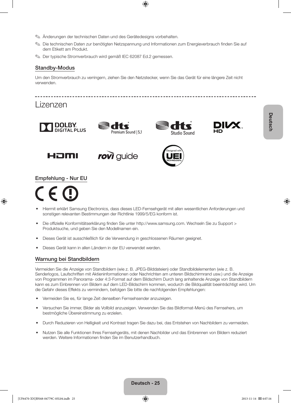 Lizenzen | Samsung UE46F6510SS User Manual | Page 73 / 97