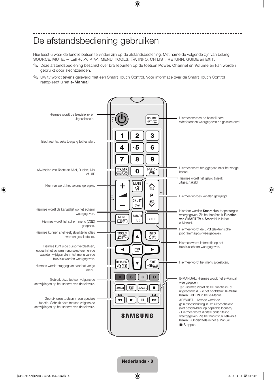 De afstandsbediening gebruiken | Samsung UE46F6510SS User Manual | Page 80 / 97