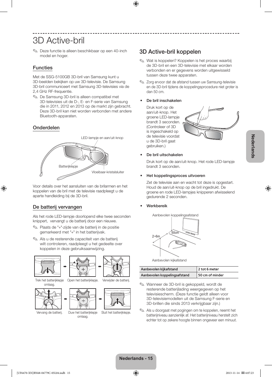 3d active-bril, 3d active-bril koppelen | Samsung UE46F6510SS User Manual | Page 87 / 97