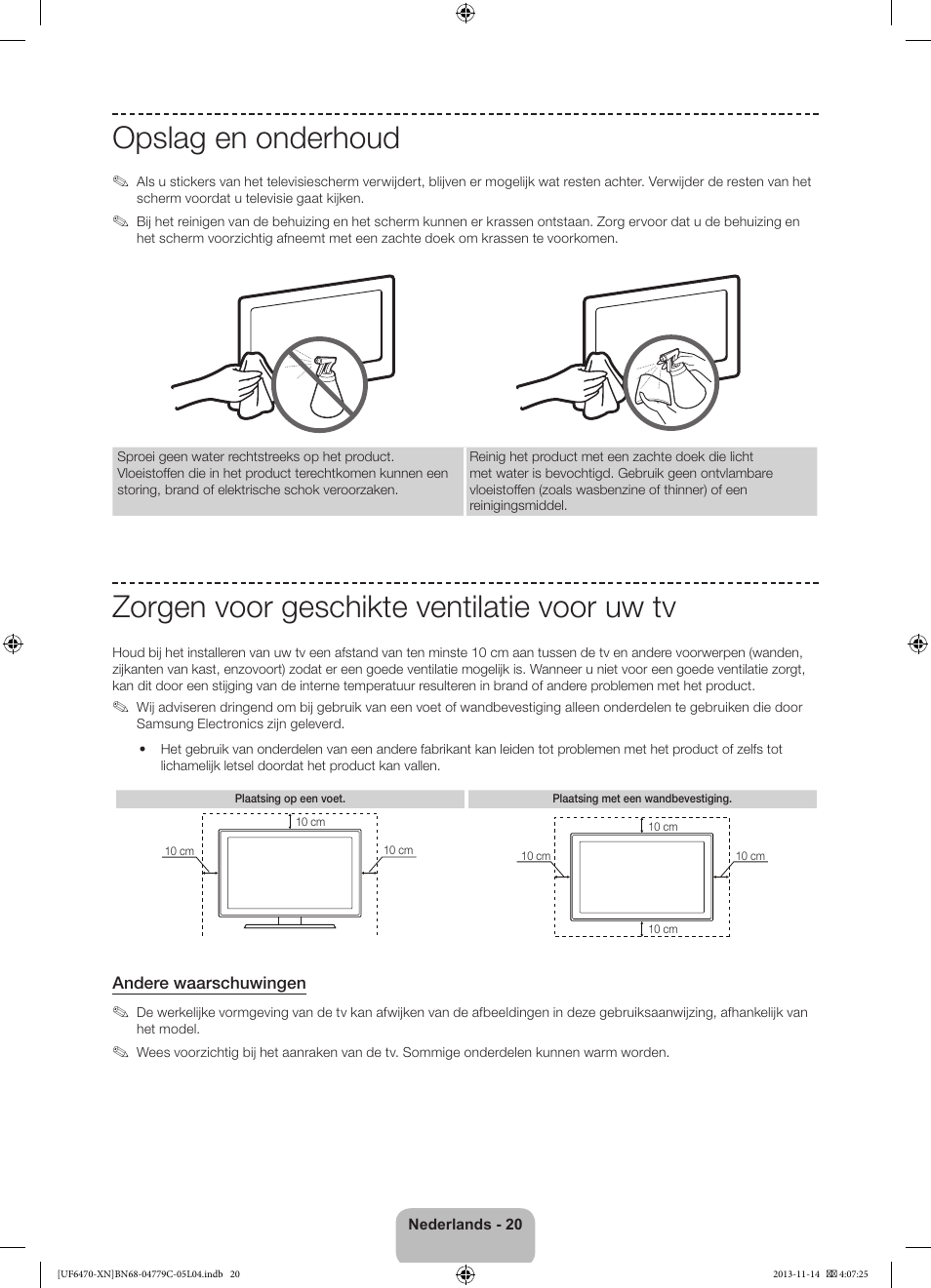 Opslag en onderhoud, Zorgen voor geschikte ventilatie voor uw tv | Samsung UE46F6510SS User Manual | Page 92 / 97