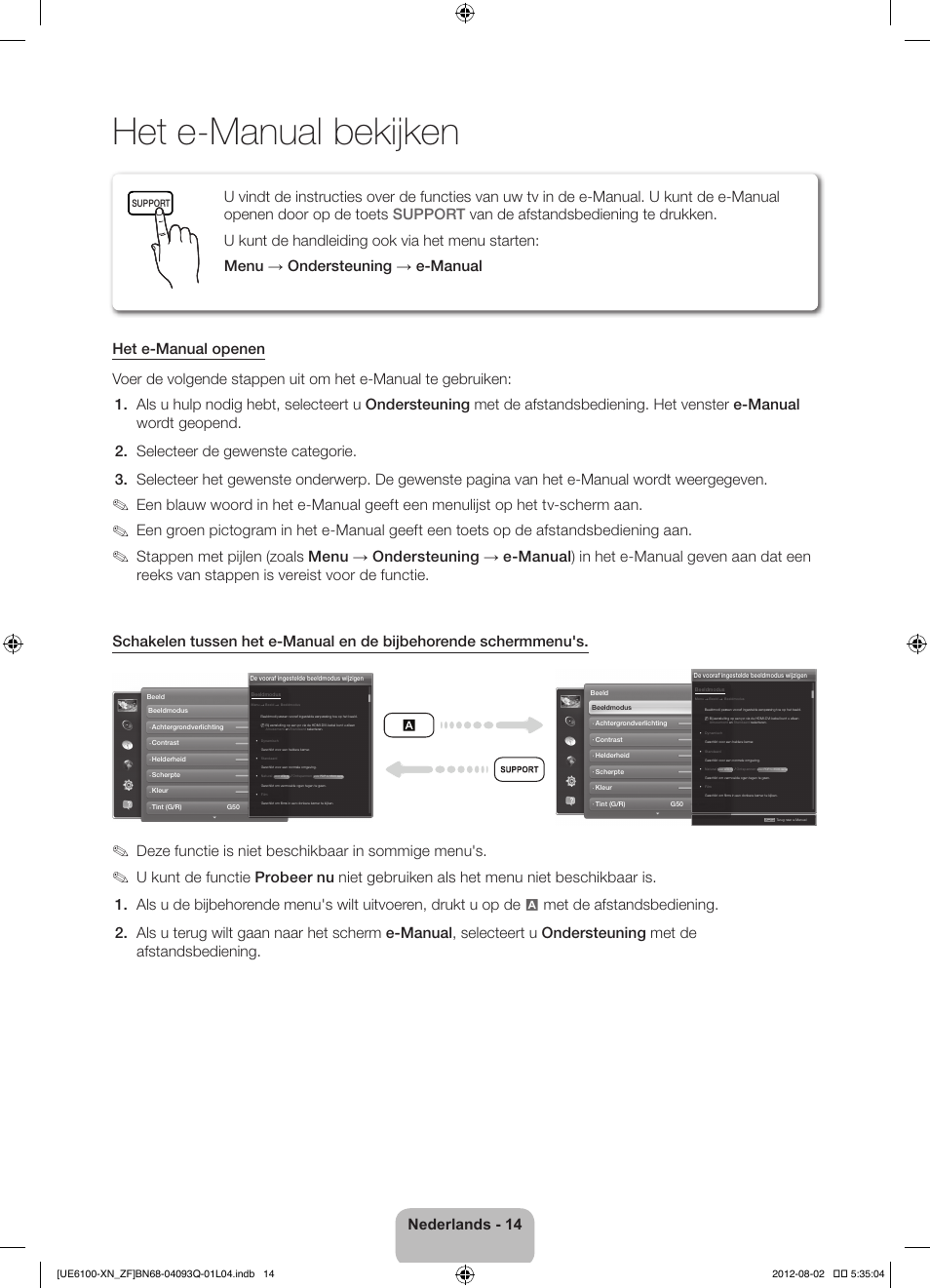 Het e-manual bekijken, Deze functie is niet beschikbaar in sommige menu's | Samsung UE46ES6100W User Manual | Page 80 / 90