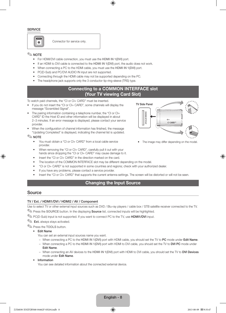 Changing the input source source | Samsung UE40EH6030W User Manual | Page 8 / 57