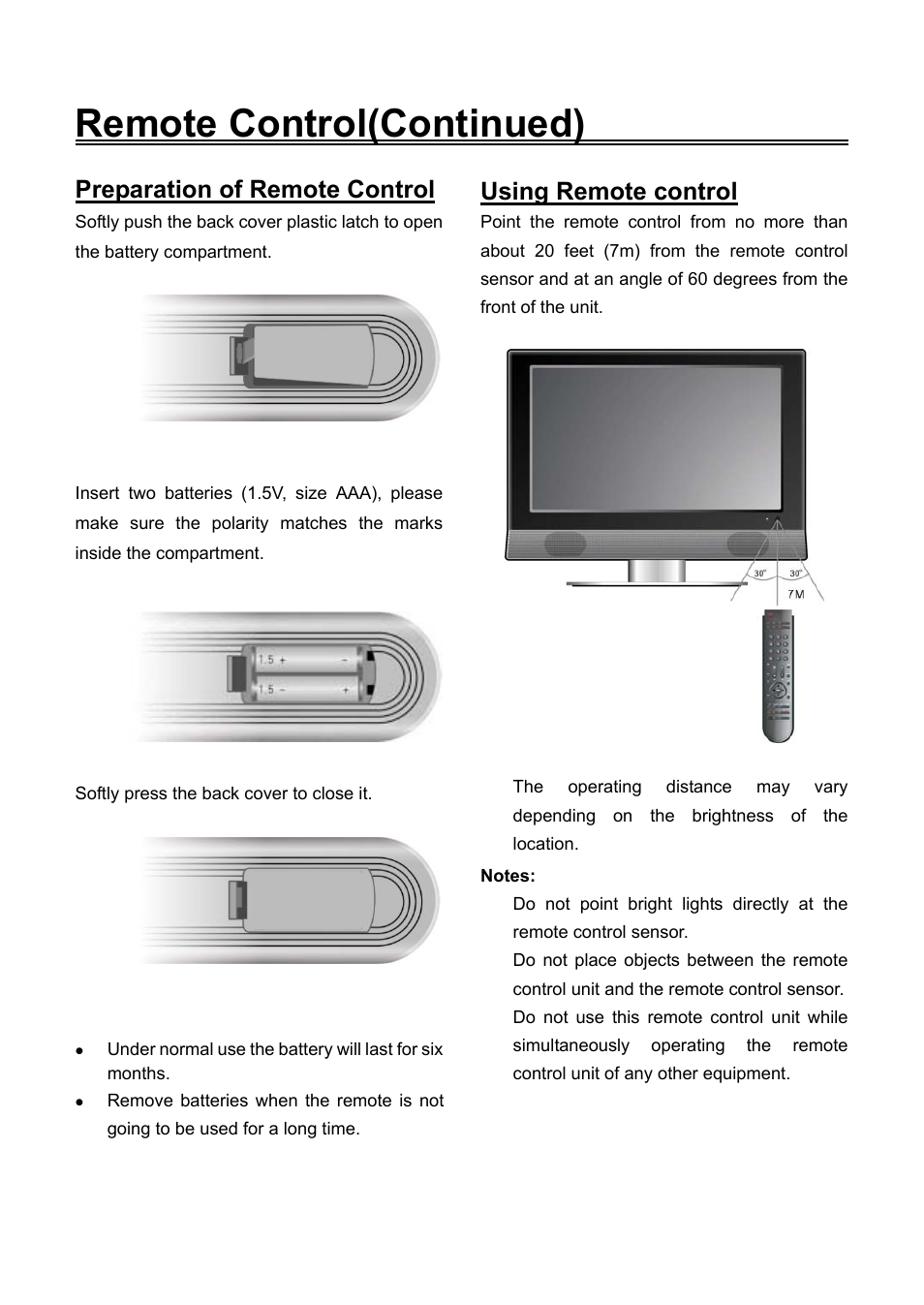 Preparation of remote control, Using remote control, Remote control(continued) | Audiovox FPE2706DV User Manual | Page 12 / 44