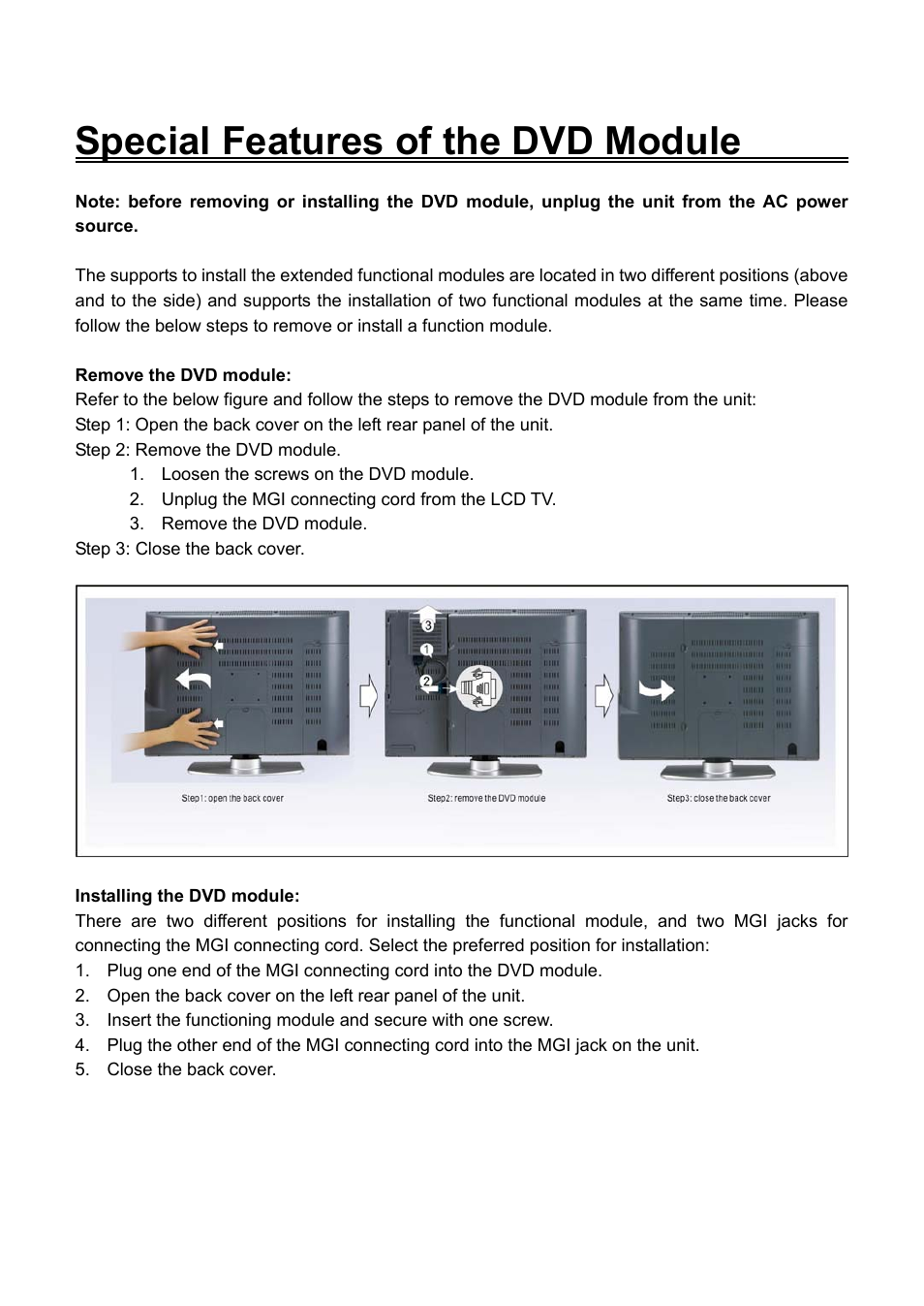 Special features of the dvd module | Audiovox FPE2706DV User Manual | Page 13 / 44