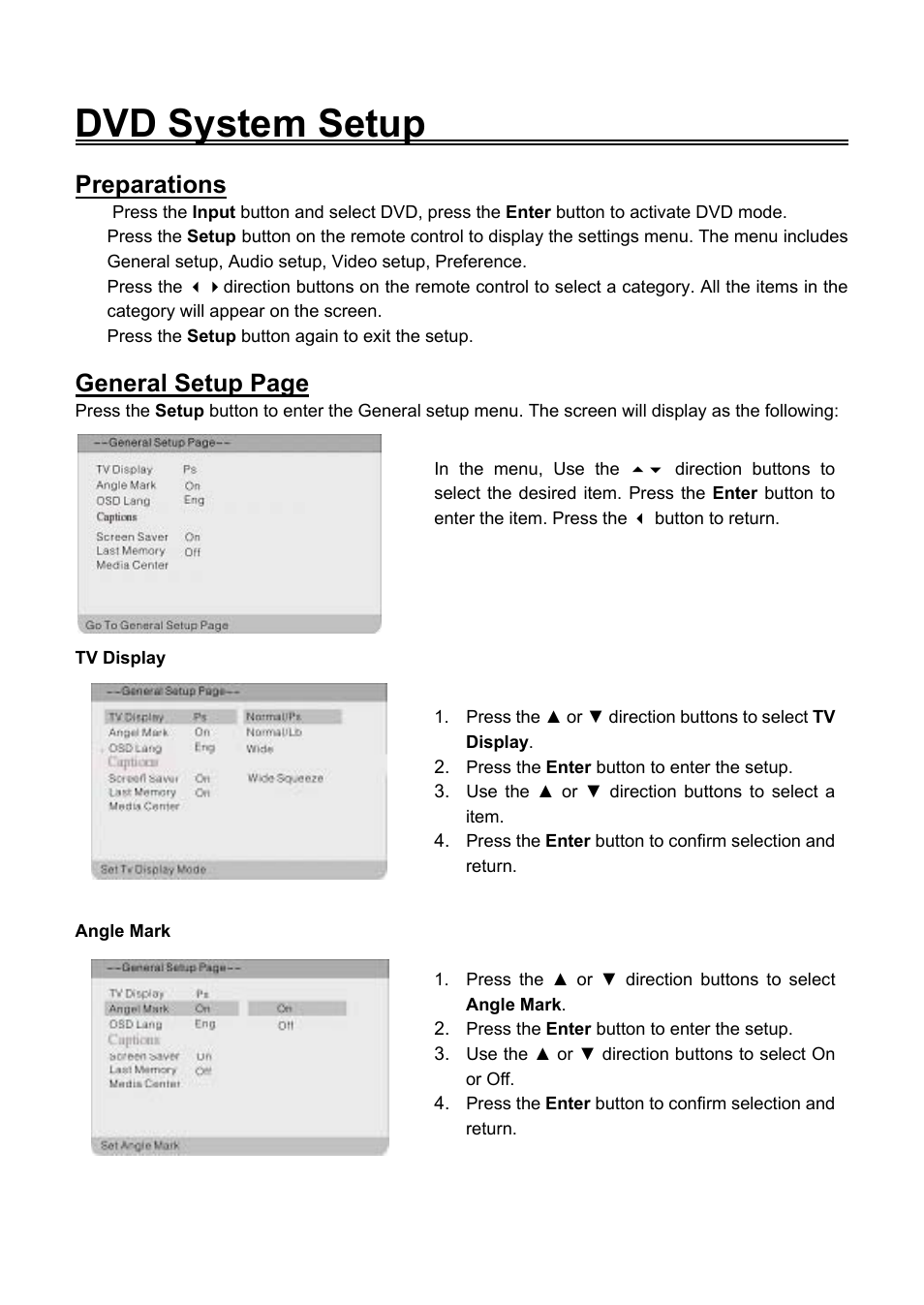 Dvd system setup, Preparations, General setup page | Audiovox FPE2706DV User Manual | Page 36 / 44