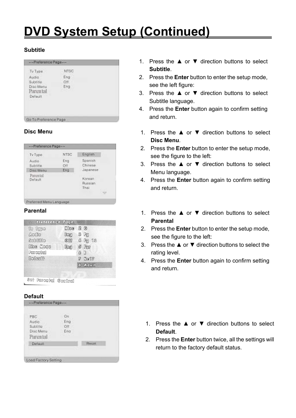 Dvd system setup (continued) | Audiovox FPE2706DV User Manual | Page 42 / 44