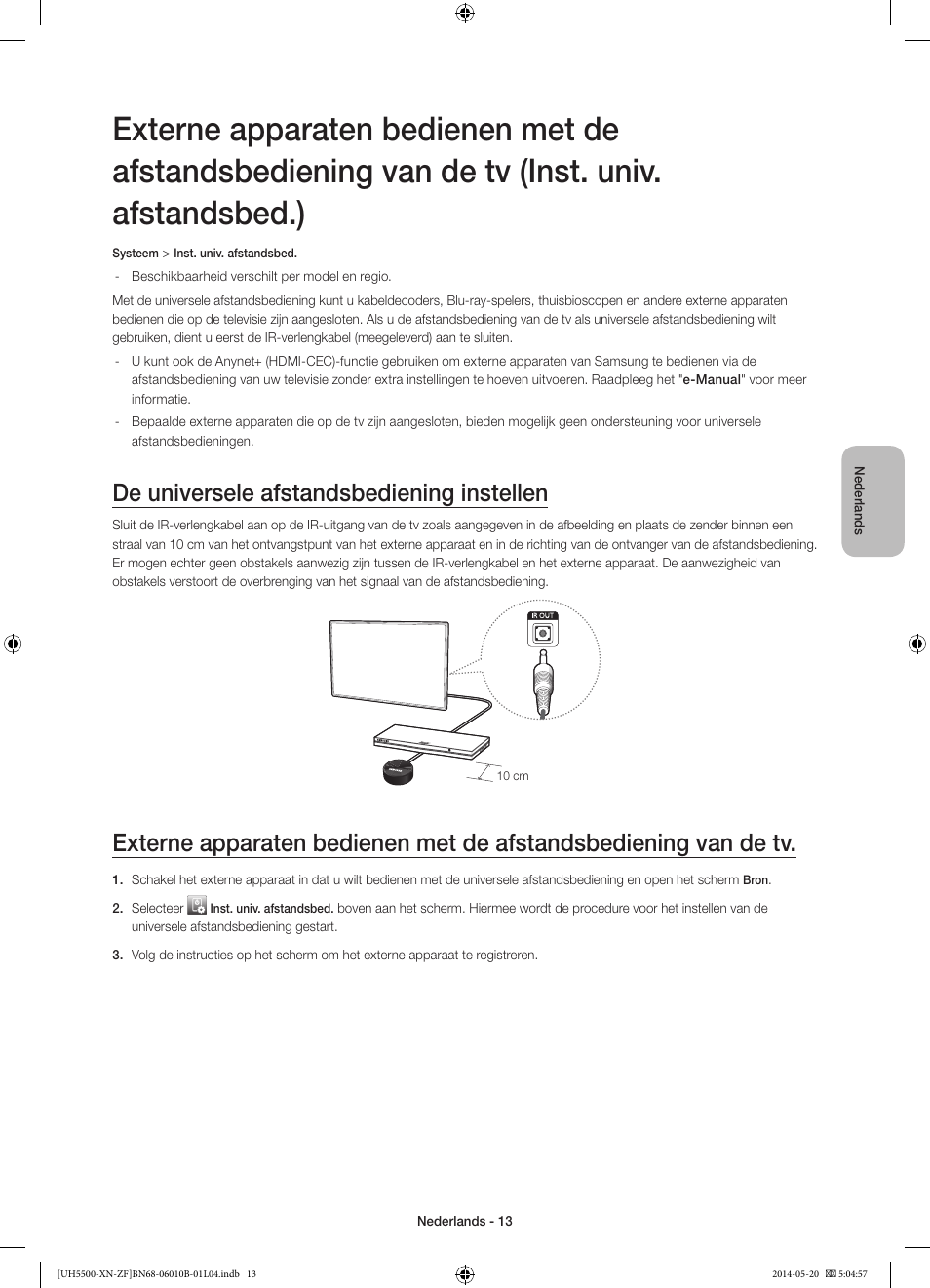 De universele afstandsbediening instellen | Samsung UE40H5500AW User Manual | Page 73 / 81