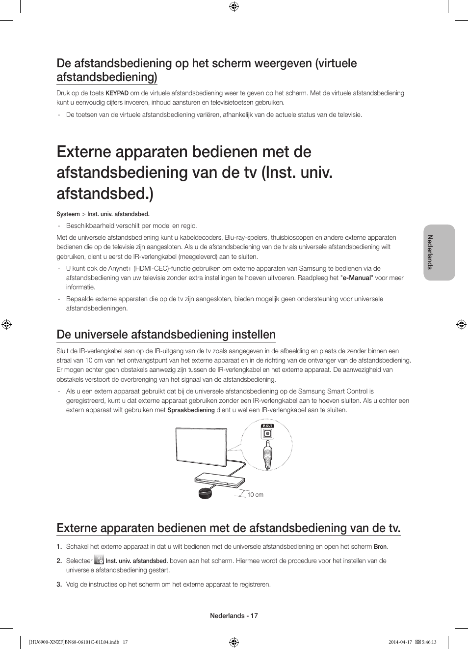 De universele afstandsbediening instellen | Samsung UE50HU6900S User Manual | Page 89 / 97