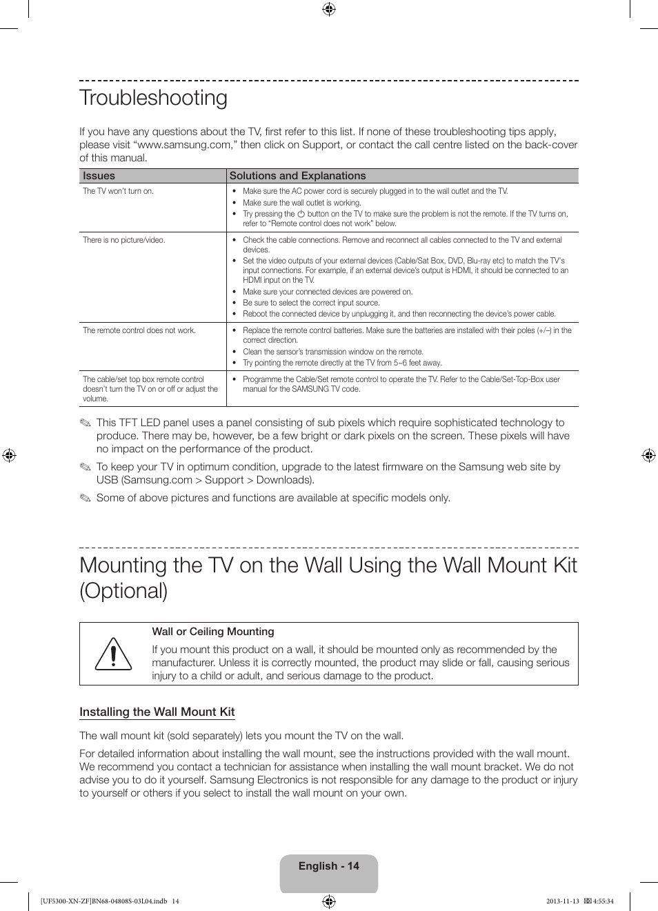 Troubleshooting | Samsung UE32F5300AW User Manual | Page 14 / 81