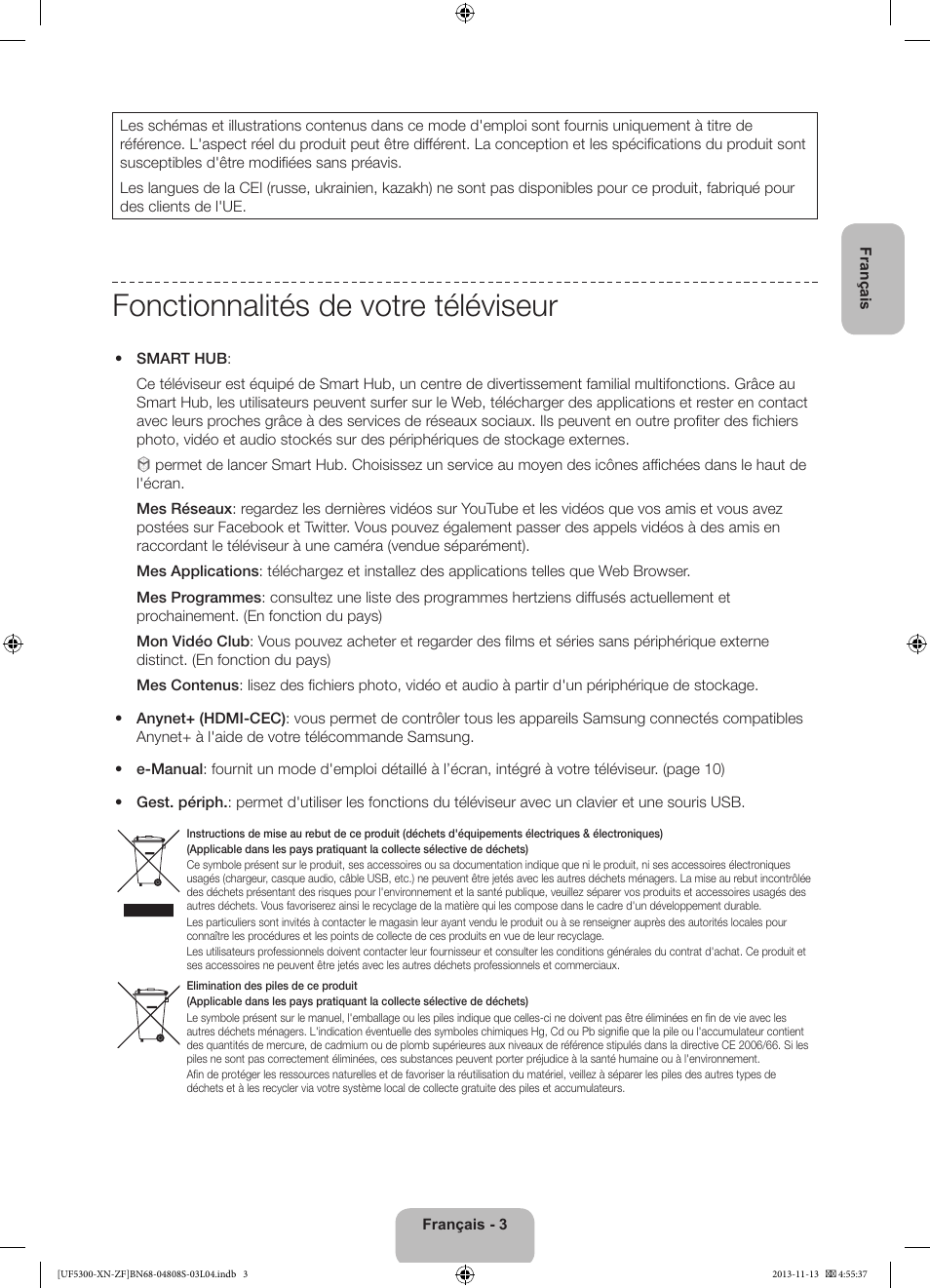 Fonctionnalités de votre téléviseur | Samsung UE32F5300AW User Manual | Page 23 / 81