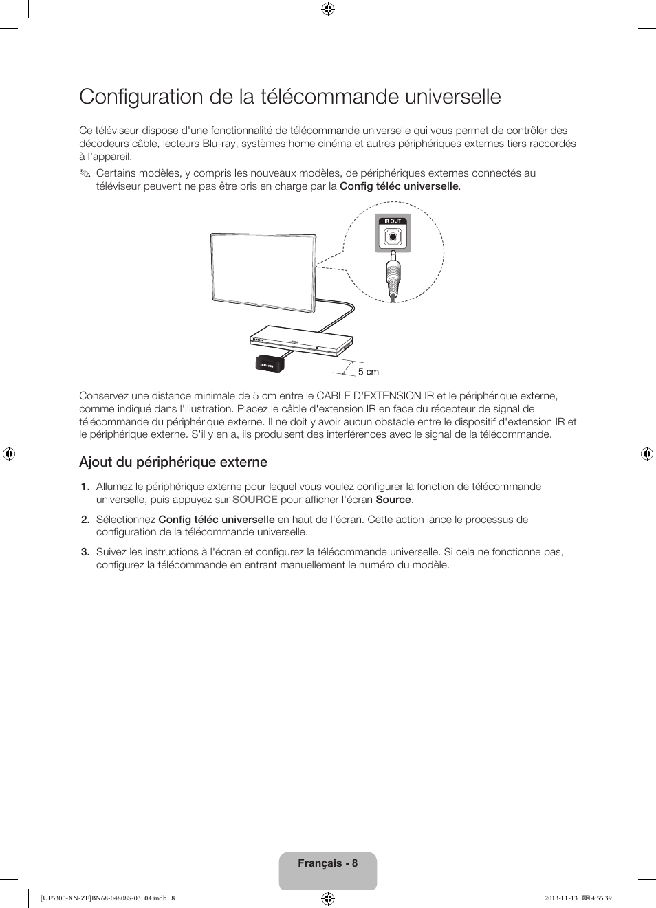 Configuration de la télécommande universelle, Ajout du périphérique externe | Samsung UE32F5300AW User Manual | Page 28 / 81