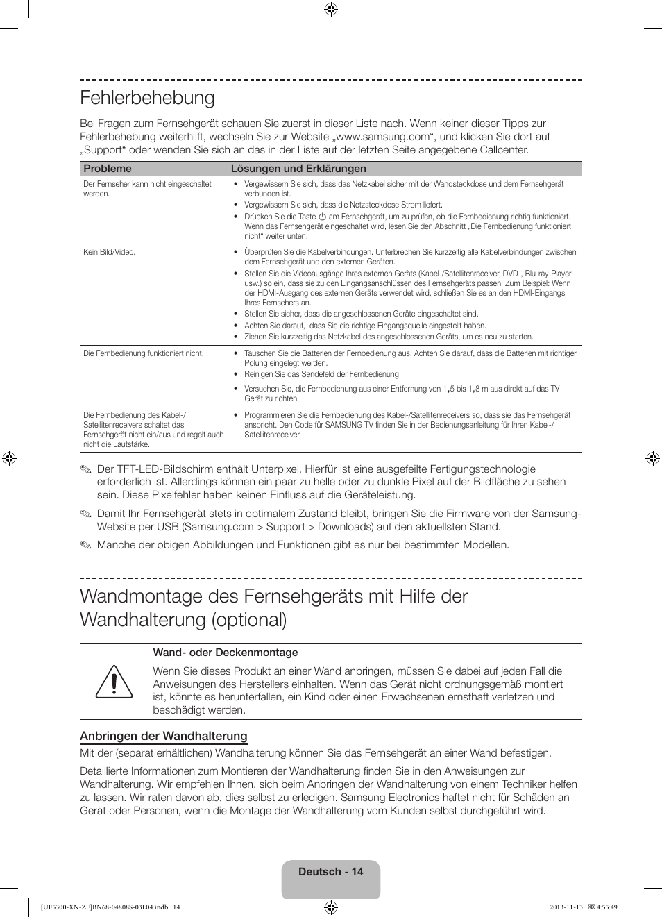 Fehlerbehebung | Samsung UE32F5300AW User Manual | Page 54 / 81