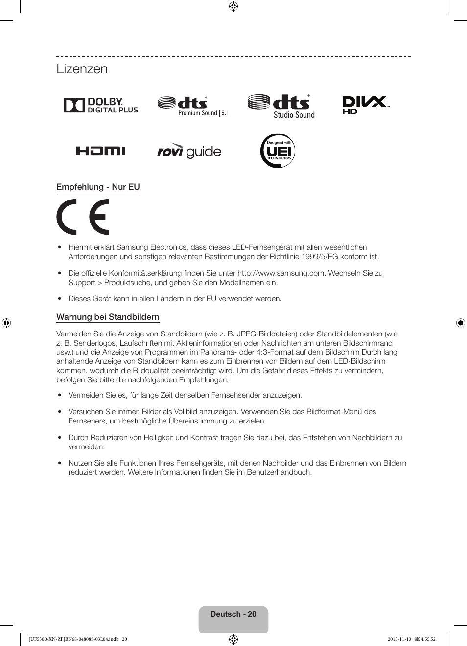 Lizenzen | Samsung UE32F5300AW User Manual | Page 60 / 81