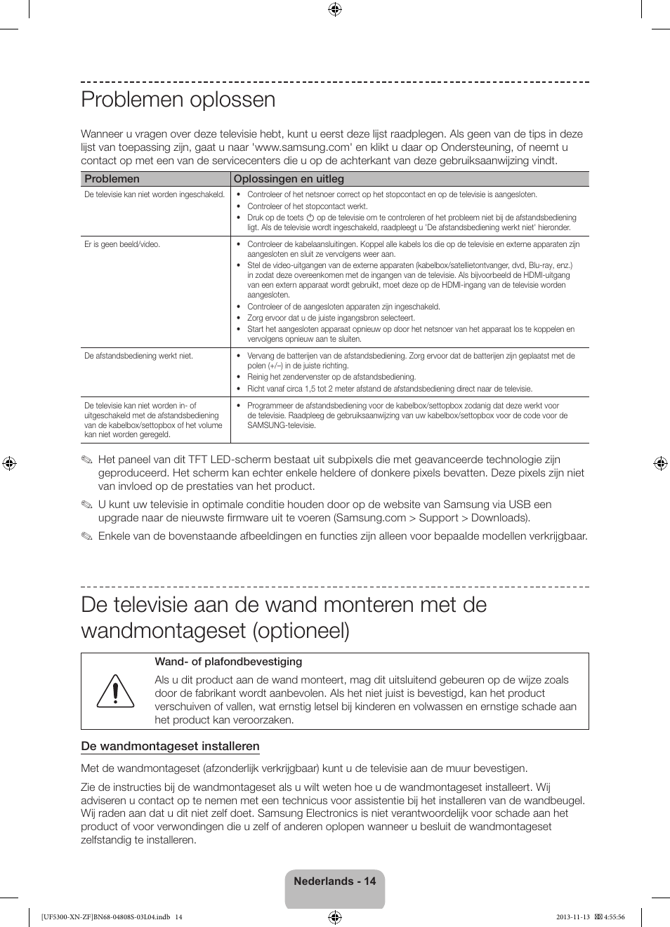 Problemen oplossen | Samsung UE32F5300AW User Manual | Page 74 / 81