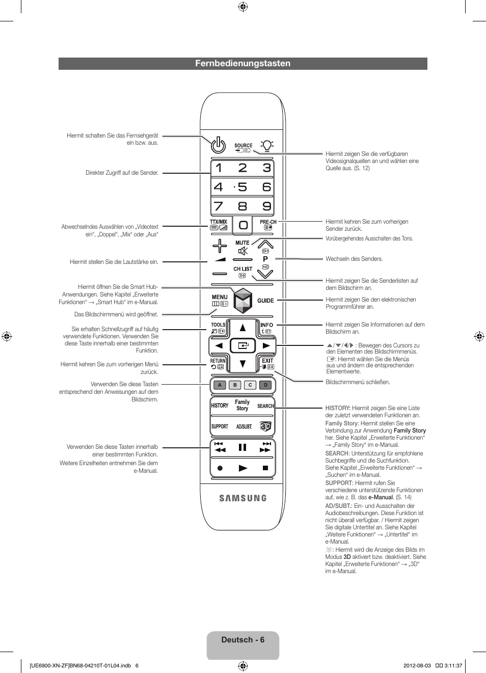 Fernbedienungstasten | Samsung UE40ES6900S User Manual | Page 50 / 91