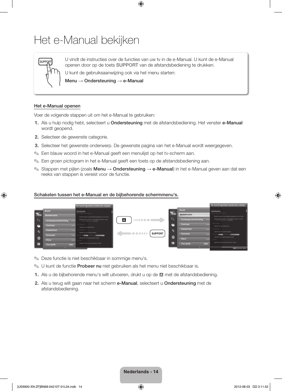 Het e-manual bekijken, Deze functie is niet beschikbaar in sommige menu's | Samsung UE40ES6900S User Manual | Page 81 / 91