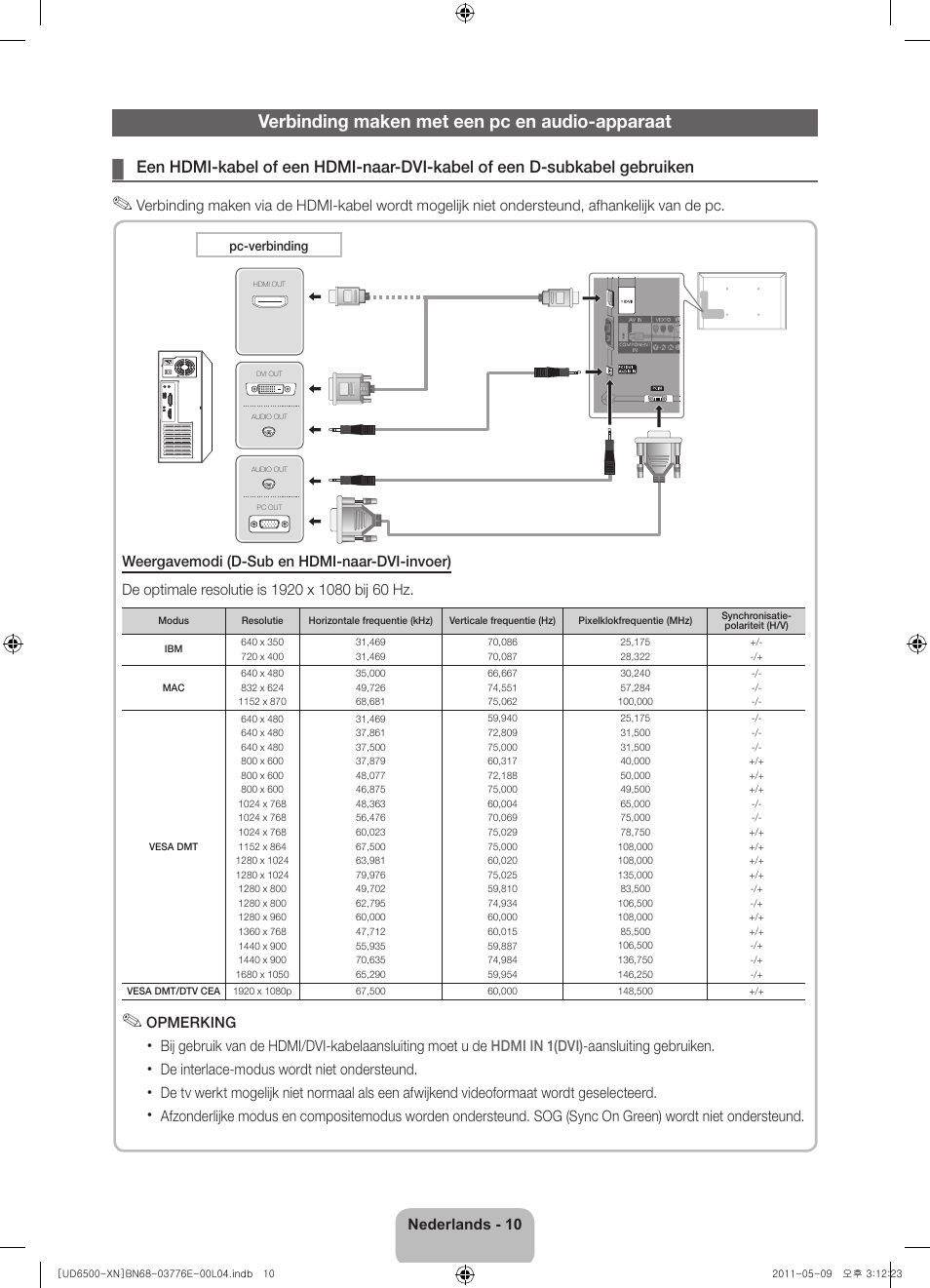 Verbinding maken met een pc en audio-apparaat | Samsung UE40D6500VS User Manual | Page 70 / 82