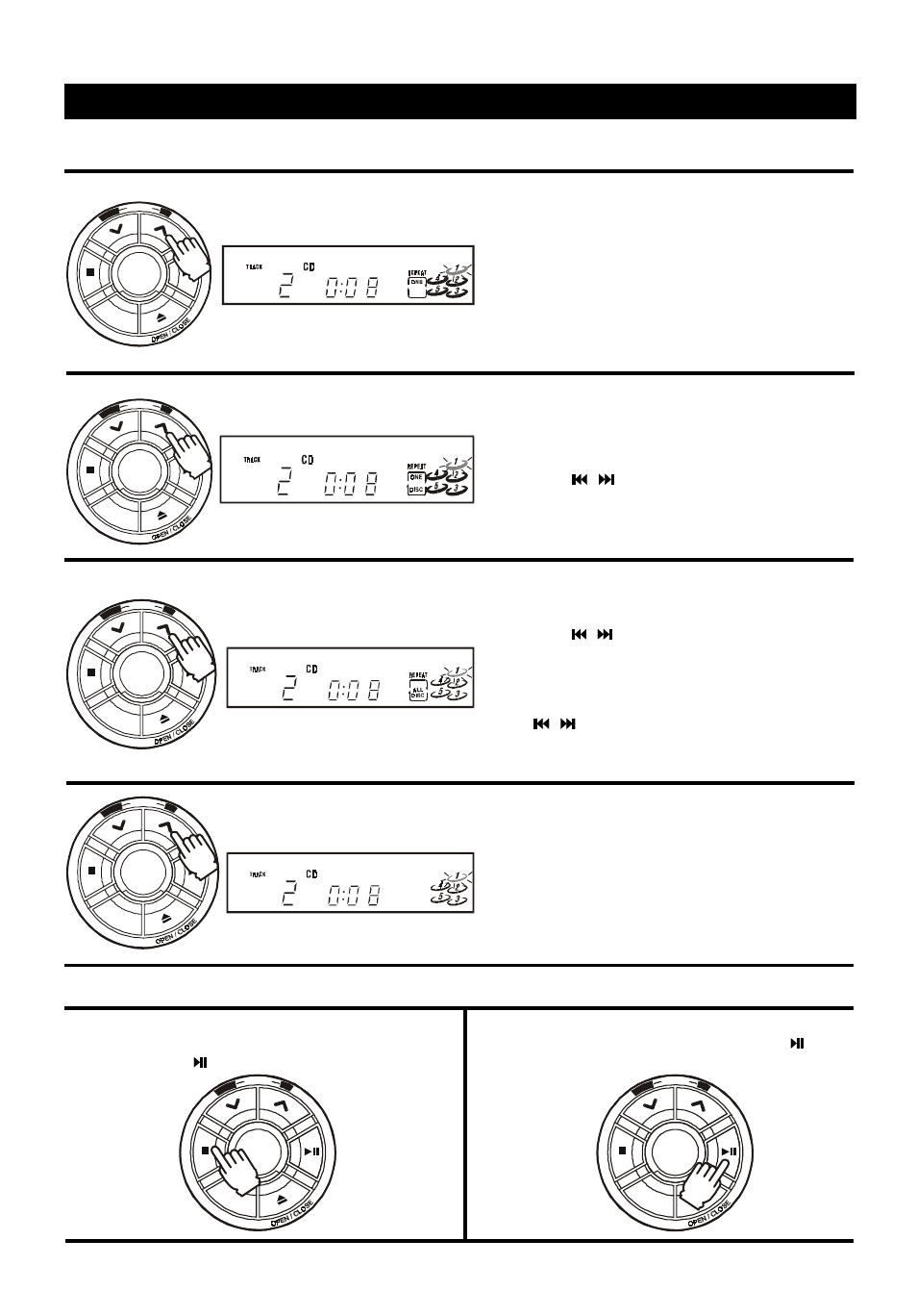 Compact disc playback (continued), Repeat playback, During playback mode to repeat the current track | During stop mode | Audiovox 5 CD MINI HI-FI SYSTEM User Manual | Page 14 / 62