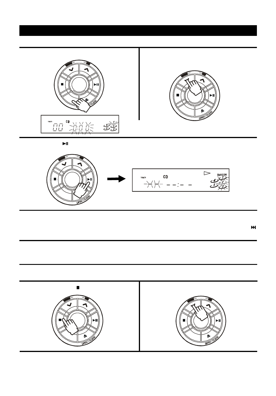 Funcionamiento del lector de cd, Reproducción al azar en la situación de parada | Audiovox 5 CD MINI HI-FI SYSTEM User Manual | Page 54 / 62