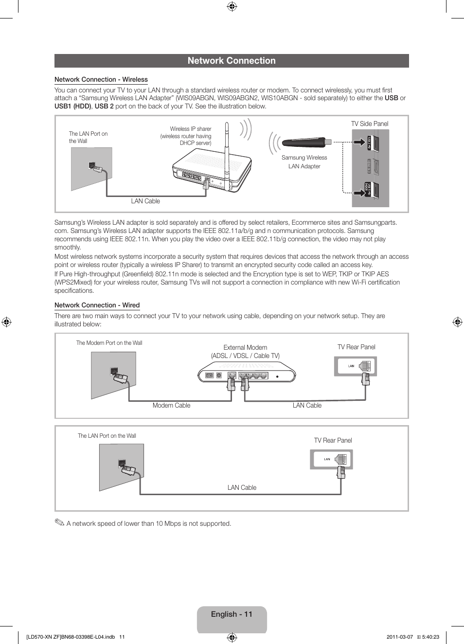 Network connection | Samsung LE32D570K2S User Manual | Page 11 / 65