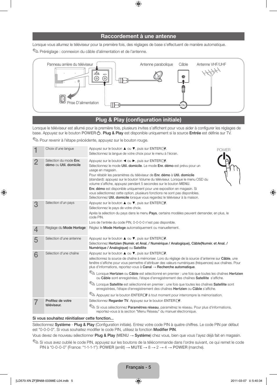 Raccordement à une antenne, Plug & play (configuration initiale) | Samsung LE32D570K2S User Manual | Page 21 / 65