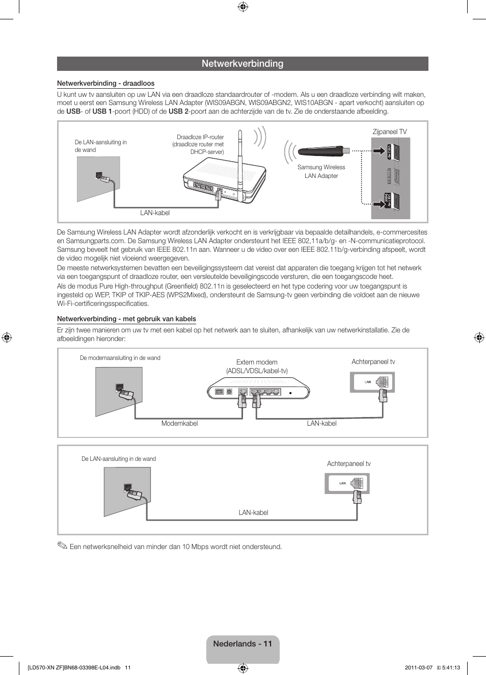 Netwerkverbinding | Samsung LE32D570K2S User Manual | Page 59 / 65