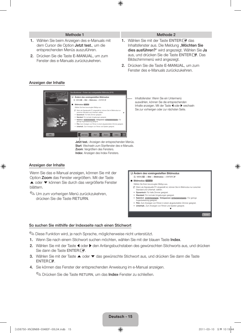 Drücken sie die taste, Um das index-fenster zu schließen | Samsung UE46D6750WS User Manual | Page 59 / 86