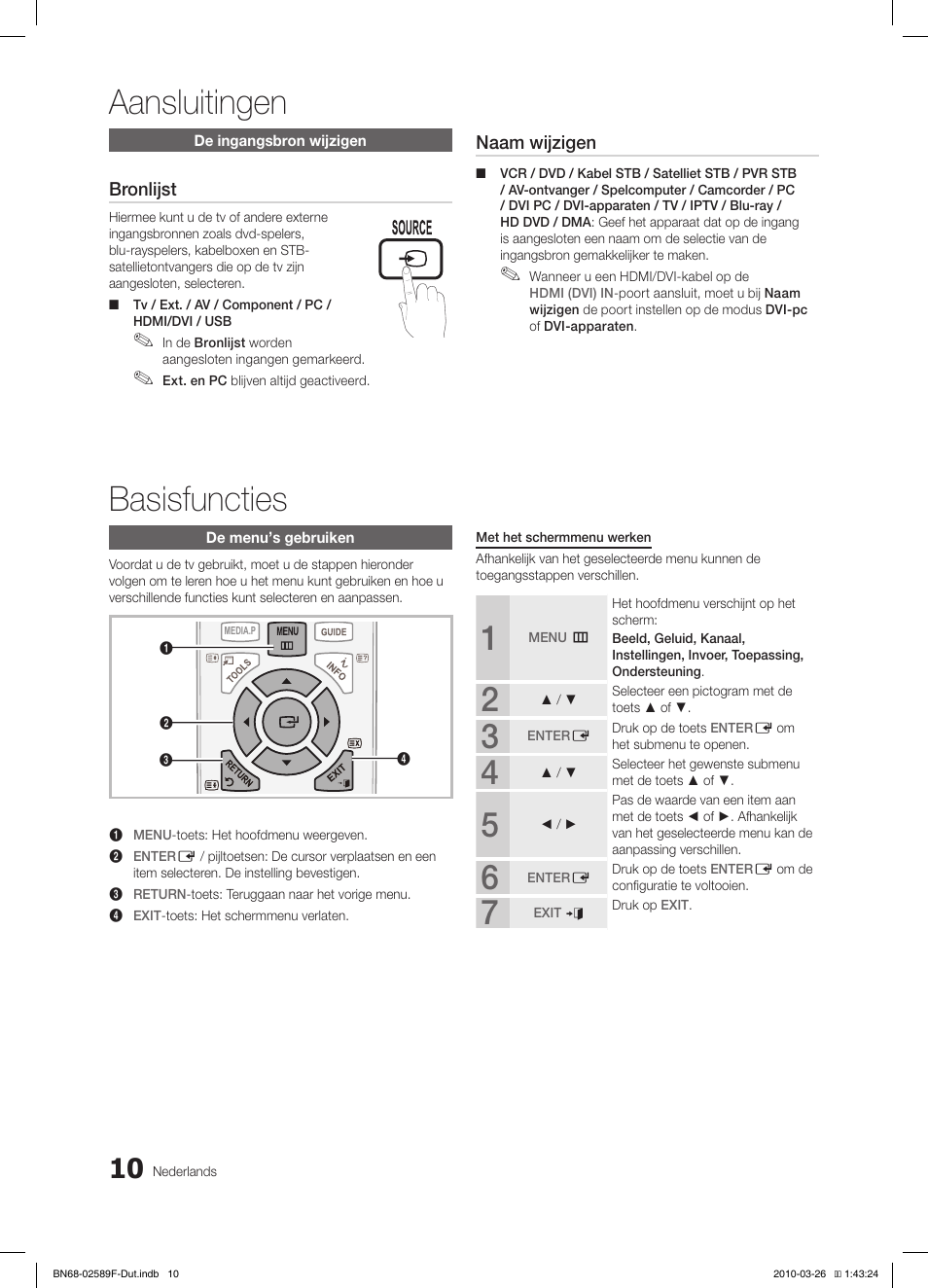 Aansluitingen, Basisfuncties, Fav.ch p.mode dual mts | Samsung LE26C350D1W User Manual | Page 109 / 133