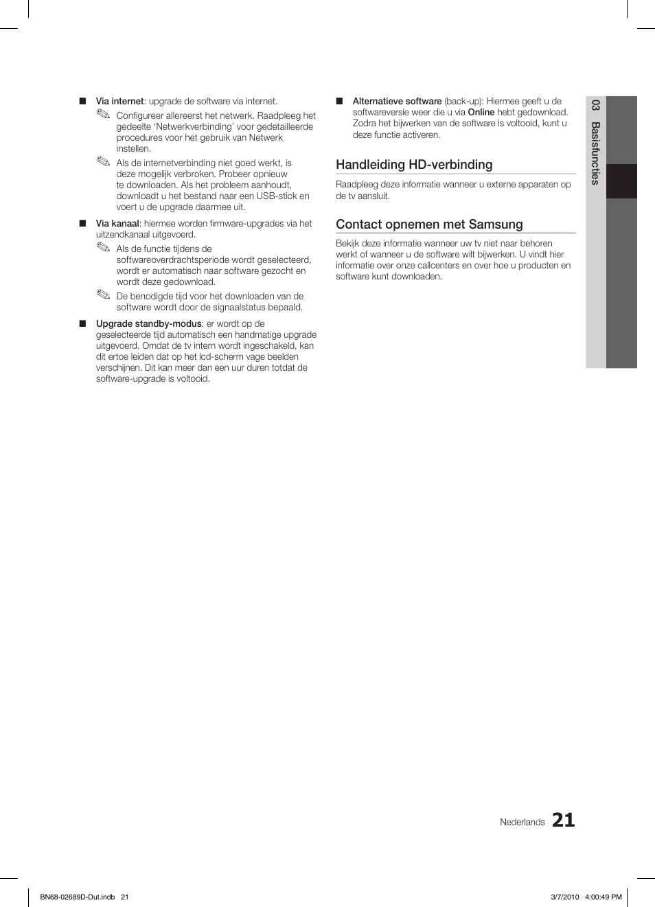 Handleiding hd-verbinding, Contact opnemen met samsung | Samsung LE40C630K1W User Manual | Page 168 / 197