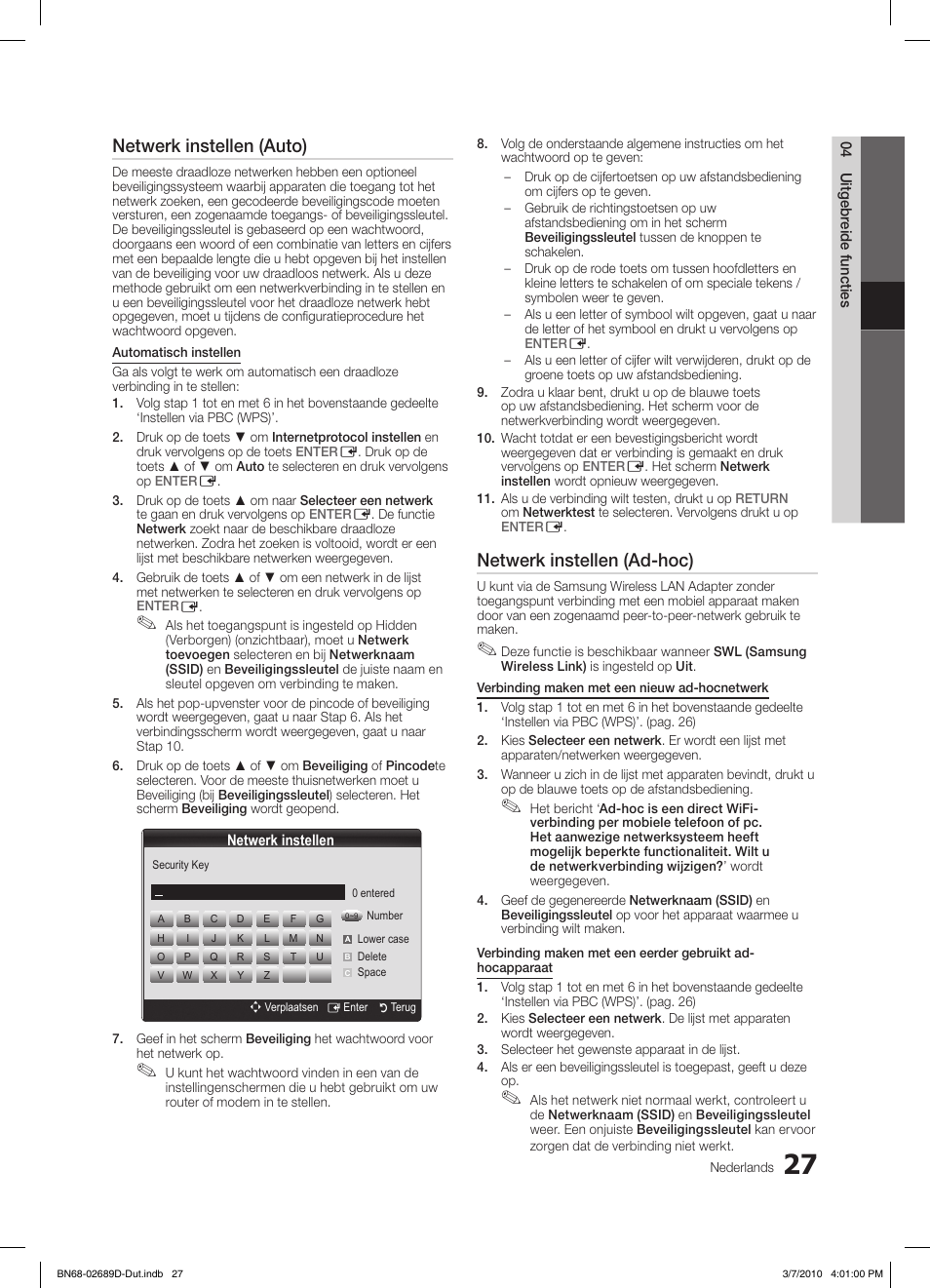 Netwerk instellen (auto), Netwerk instellen (ad-hoc) | Samsung LE40C630K1W User Manual | Page 174 / 197