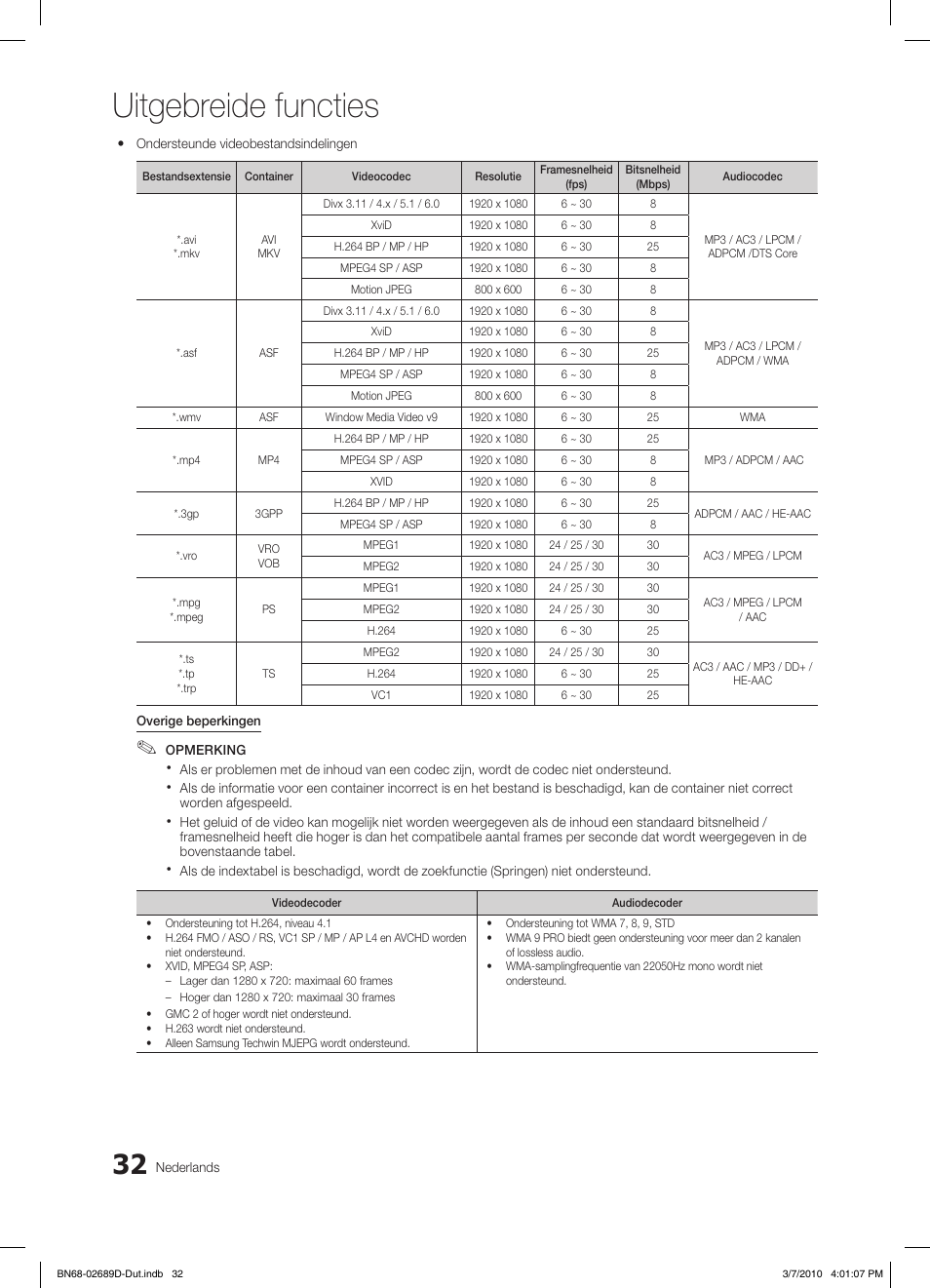 Uitgebreide functies | Samsung LE40C630K1W User Manual | Page 179 / 197