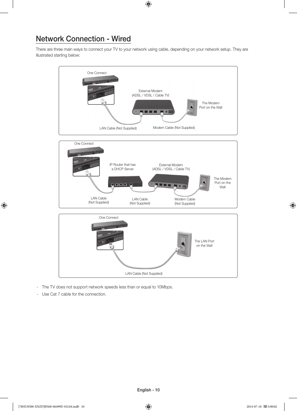 Network connection - wired | Samsung UE78HU8500L User Manual | Page 10 / 97