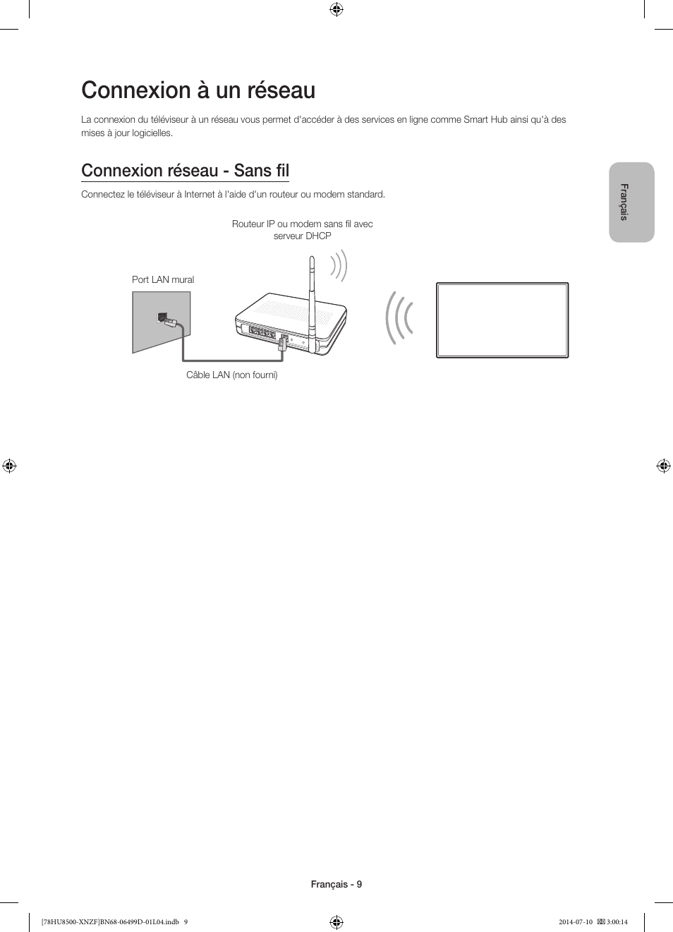 Connexion à un réseau, Connexion réseau - sans fil | Samsung UE78HU8500L User Manual | Page 33 / 97