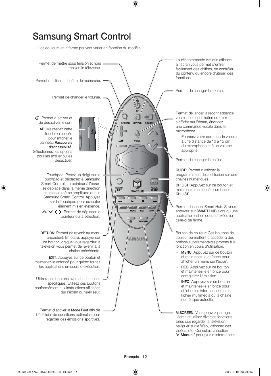 Samsung smart control | Samsung UE78HU8500L User Manual | Page 36 / 97