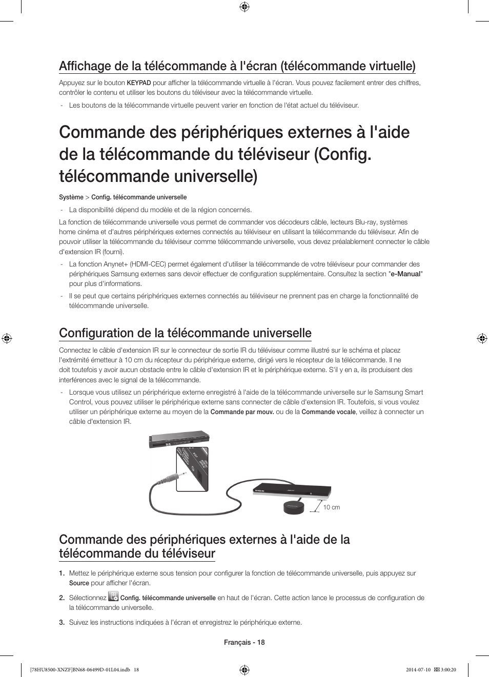 Configuration de la télécommande universelle | Samsung UE78HU8500L User Manual | Page 42 / 97
