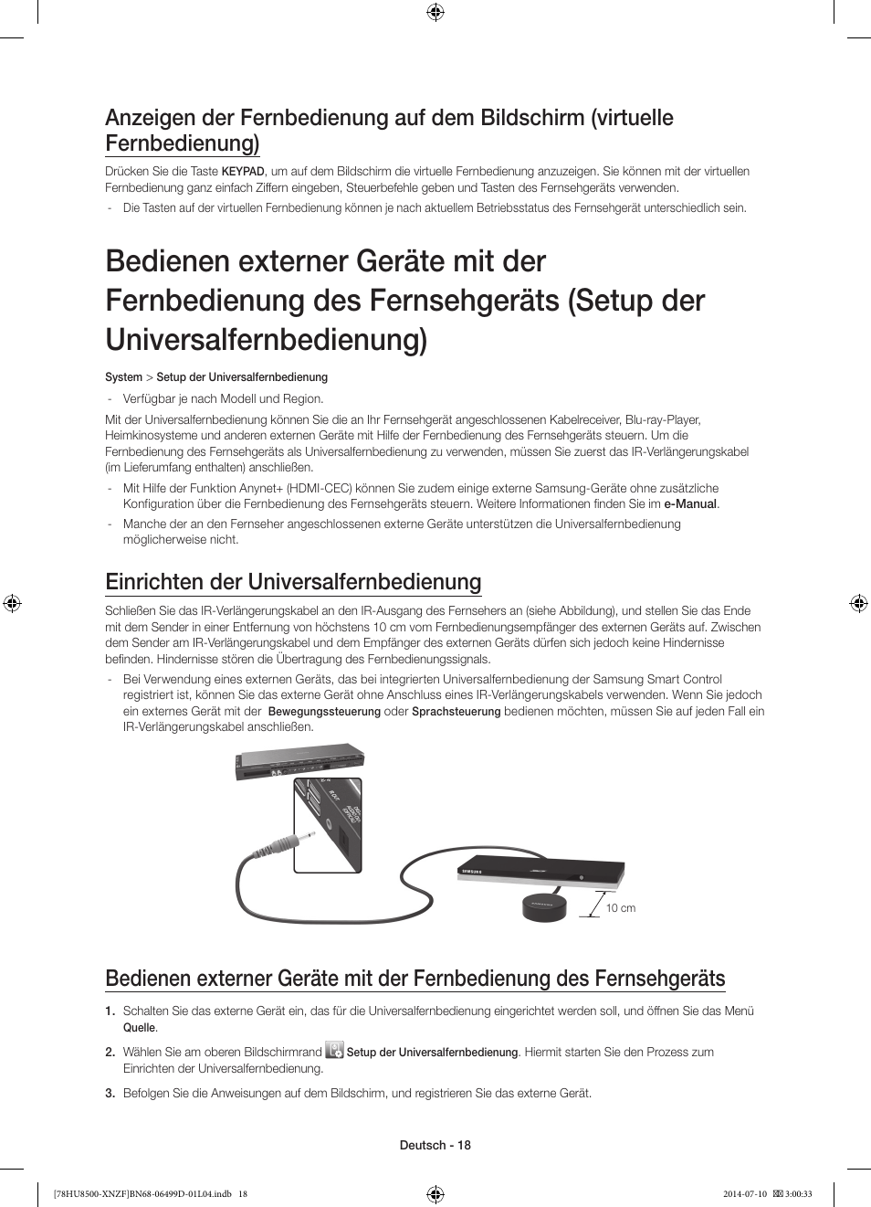 Einrichten der universalfernbedienung | Samsung UE78HU8500L User Manual | Page 66 / 97