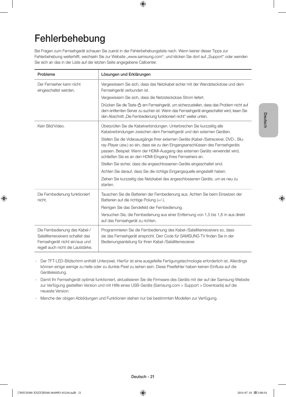 Fehlerbehebung | Samsung UE78HU8500L User Manual | Page 69 / 97