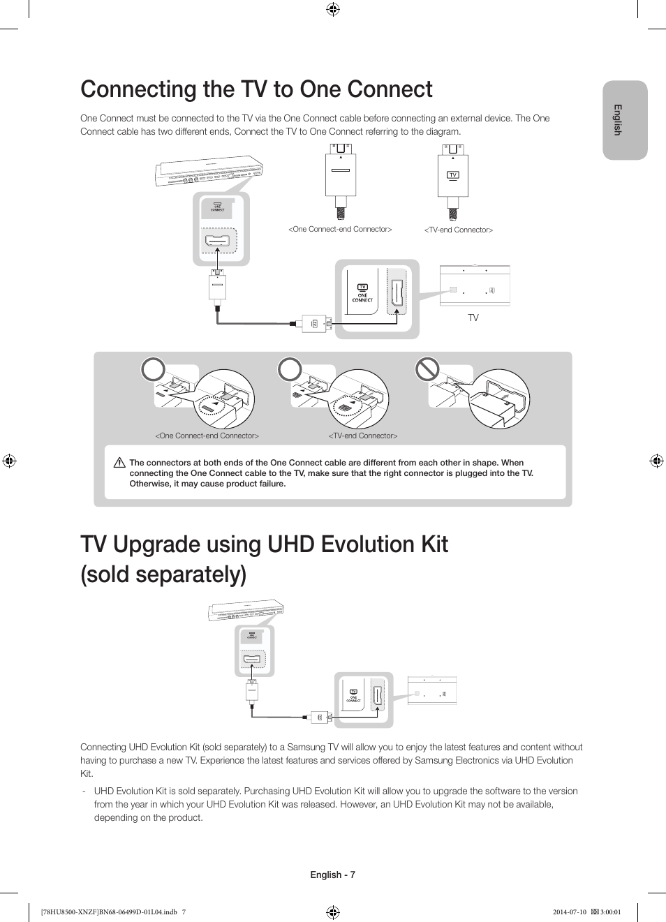 Connecting the tv to one connect | Samsung UE78HU8500L User Manual | Page 7 / 97