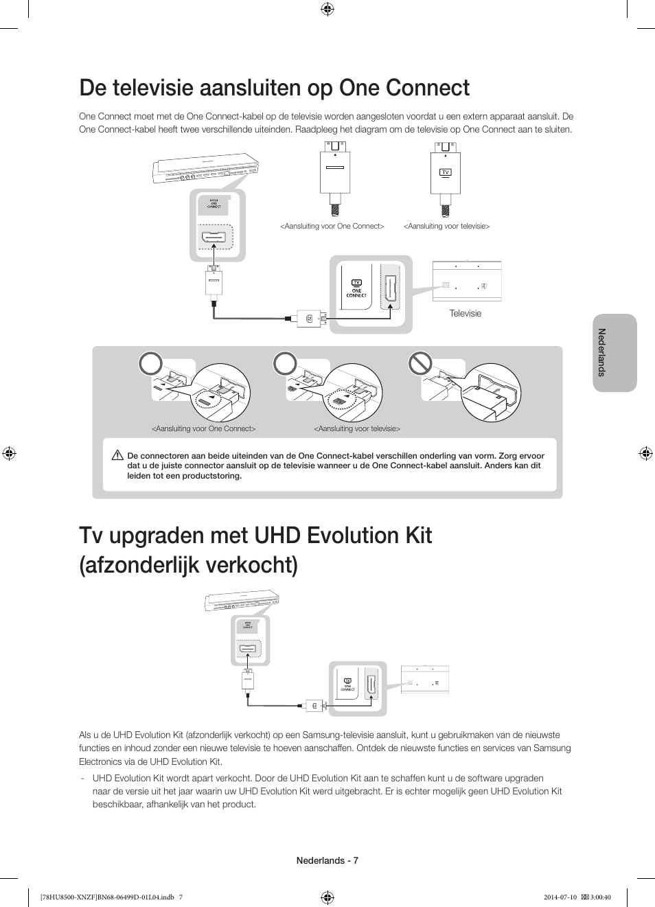 De televisie aansluiten op one connect | Samsung UE78HU8500L User Manual | Page 79 / 97