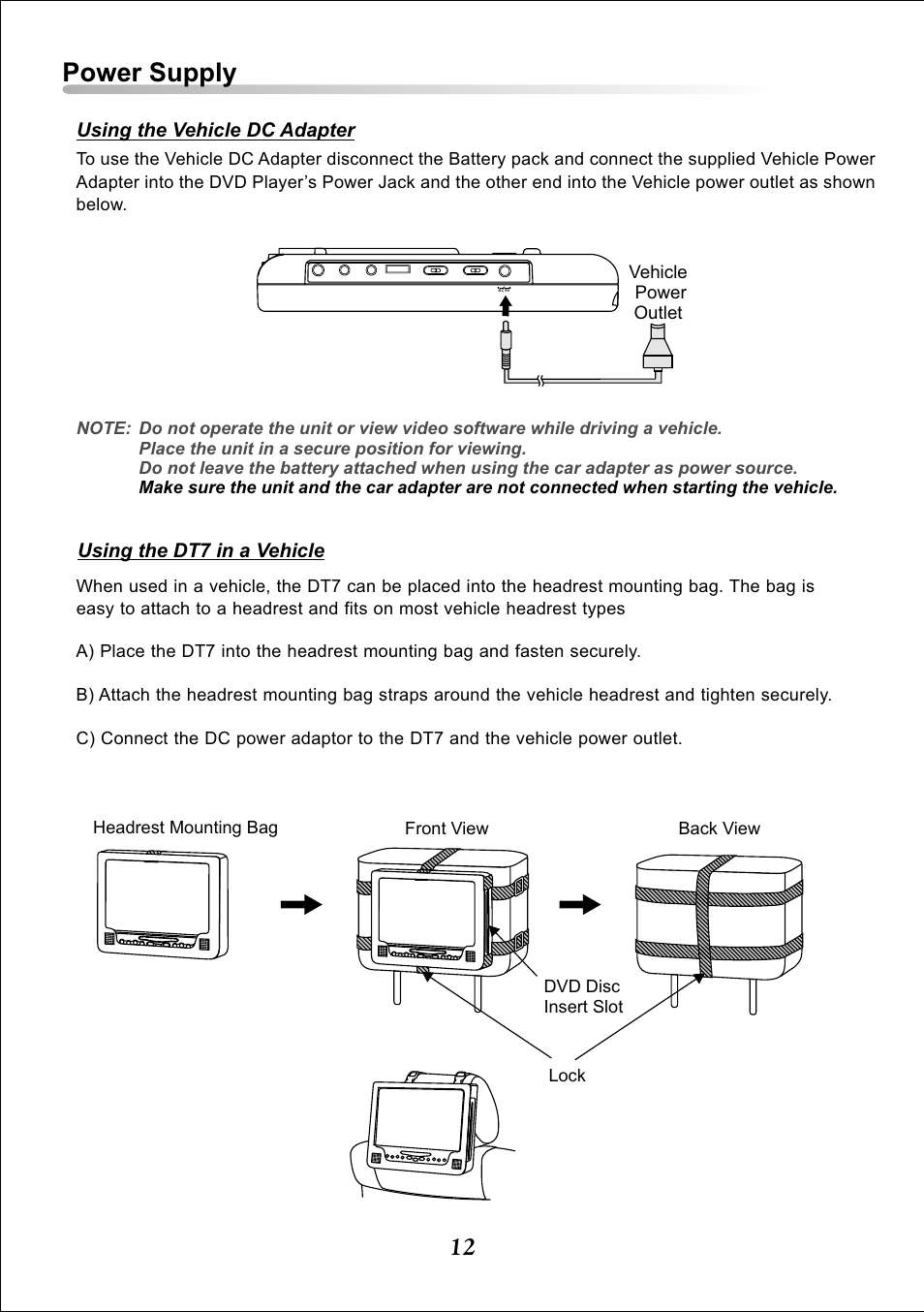 Power supply | Audiovox DT7 User Manual | Page 12 / 24