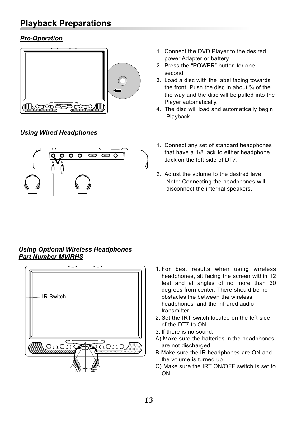 Playback preparations | Audiovox DT7 User Manual | Page 13 / 24